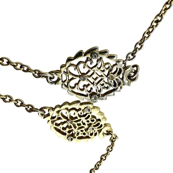 Ann Taylor Filigree Panel Crystal Accented Extra Long Gold Tone 40" Necklace - Picture 5 of 6